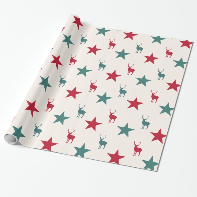 Vintage Stars und Rentierpapier Geschenkpapier (Ungerollt)