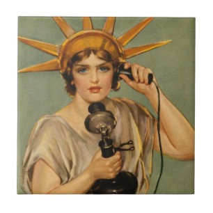 Vintage-Statue der Freiheit, patriotischer Werbepl Fliese