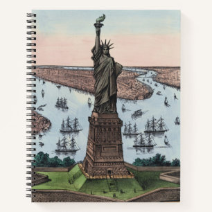 Vintage-Statue of Liberty-NYC-Hafen-Kunst 1885 Notizbuch