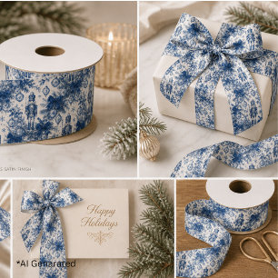 Vintage staubblaue Weihnachts-Toile-Nussknacker Satinband