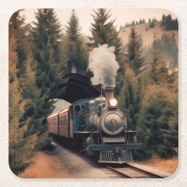 Vintage Steam Engine Train Rechteckiger Pappuntersetzer (Vorderseite)