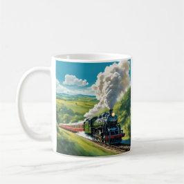Vintage Steam Train Scenic Illustration Mug Kaffeetasse