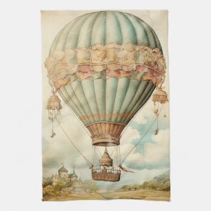 Vintage-Steampunk-Blauer Heißluftballon Geschirrtuch