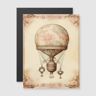 Vintage-Steampunk-Blumen-Heißluftballon Magnetkarte