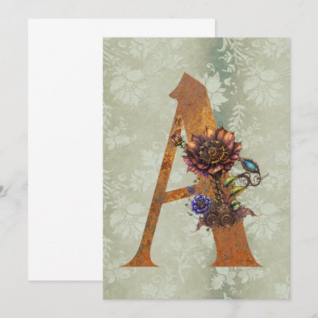 Vintage Steampunk-Floral Letter A-Mitteilungskarte Mitteilungskarte (Vorne/Hinten)