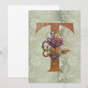 Vintage Steampunk-Floral Letter T-Mitteilungskarte Mitteilungskarte