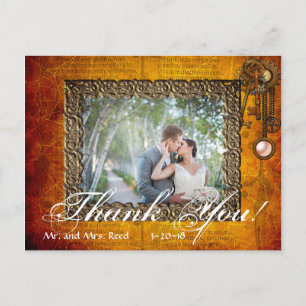 Vintage-Steampunk-Foto-Dankeschön-Hochzeit Postkarte
