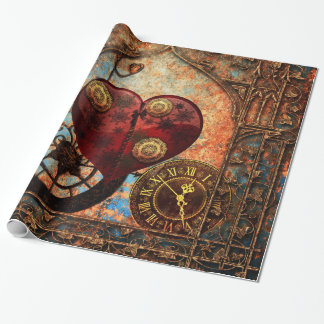 Vintage Steampunk Herz-Tapete Geschenkpapier