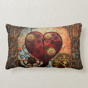 Vintage Steampunk Herz-Tapete Lendenkissen