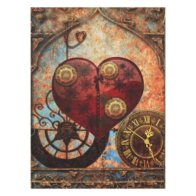 Vintage Steampunk Herz-Tapete Tischdecke (Vorderseite)