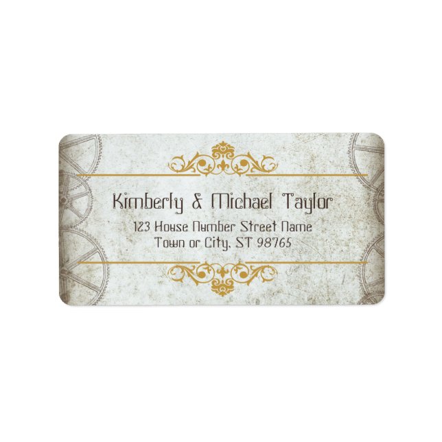 Vintage Steampunk-Hochzeit Adressaufkleber (Vorne)