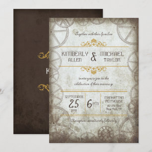 Vintage Steampunk-Hochzeit Einladung