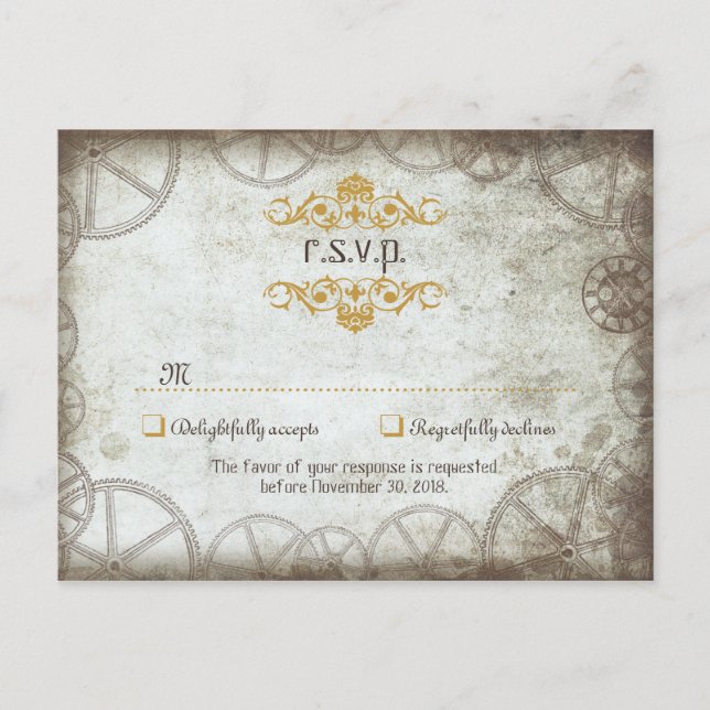 Vintage Steampunk-Hochzeit Einladungspostkarte (Vorderseite)