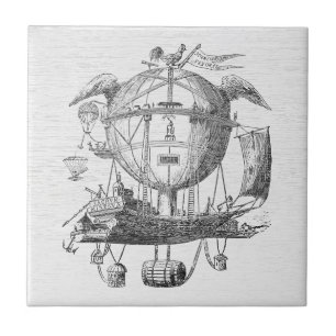 Vintage-Steampunk-Luftschiff-Keramikfliese Fliese
