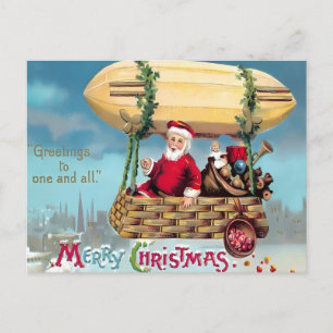 Vintage-Steampunk-Luftschiff-Weihnachtsmann 'Grüße Postkarte