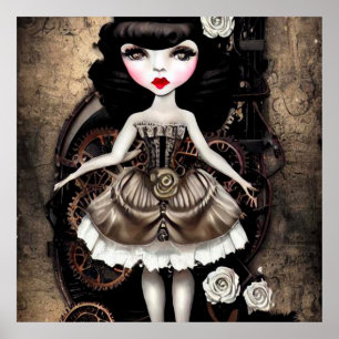 Vintage Steampunk-Puppe & Gears Poster