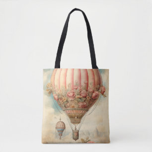 Vintage-Steampunk-Rosa-Blumen-Heißluftballon Tasche