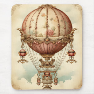 Vintage-Steampunk-Rosa-Heißluftballon Mousepad