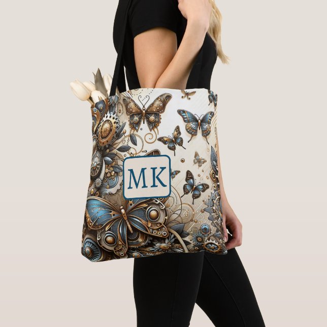Vintage Steampunk-Schmetterlinge Mit Monogramm Tasche (Von Nahem)