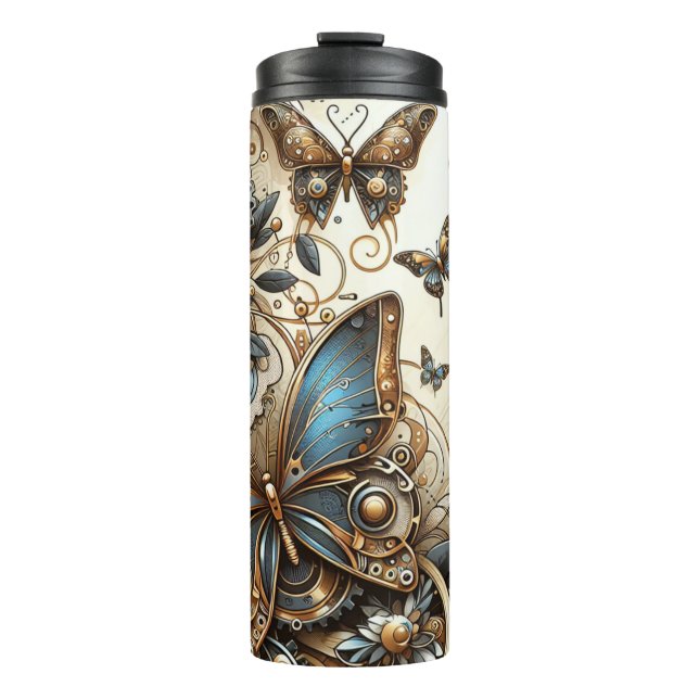 Vintage Steampunk-Schmetterlinge Thermosbecher (Vorderseite)