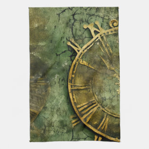 Vintage-Steampunk-Uhrwerk-Smaragd Geschirrtuch