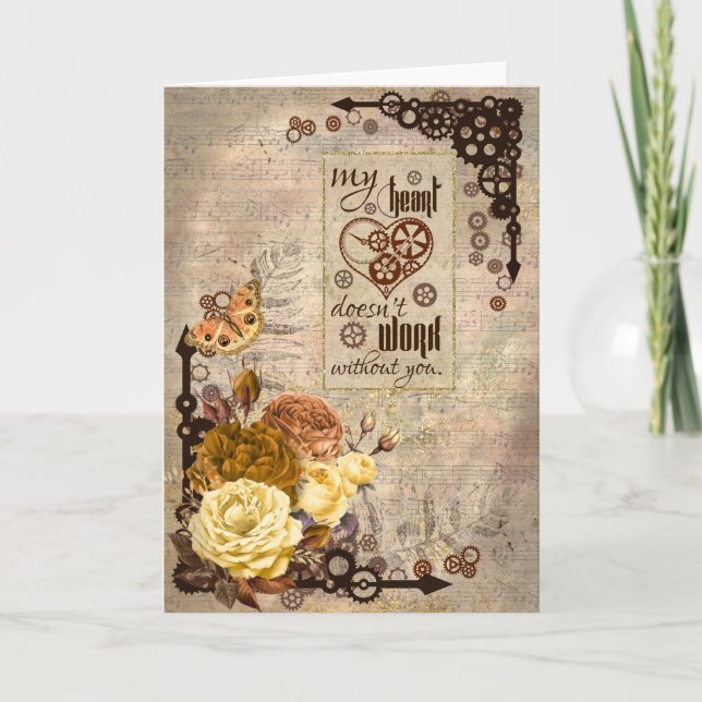 Vintage Steampunk-Valentinenkarte - Leere Karte (Vorderseite)