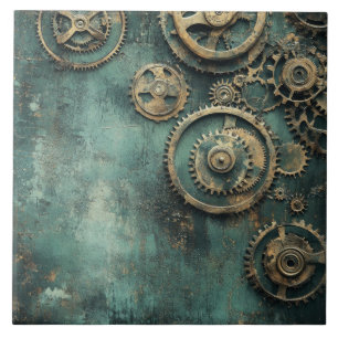 Vintage Steampunk Zahnräder & Uhrwerk Fliese