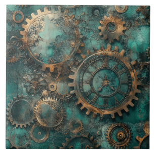 Vintage Steampunk Zahnräder & Uhrwerk Fliese
