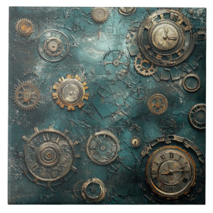 Vintage Steampunk Zahnräder & Uhrwerk Fliese