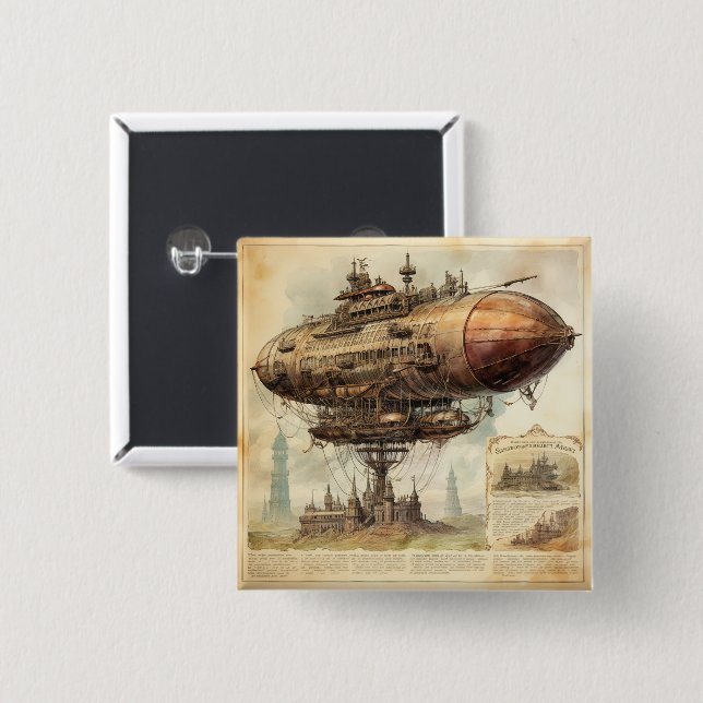 Vintage-Steampunk-Zeppelin (10) Button (Vorne & Hinten)