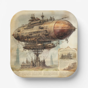 Vintage Steampunk-Zeppelin (10) Pappteller