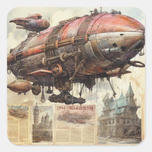 Vintage-Steampunk-Zeppelin (9) Quadratischer Aufkleber