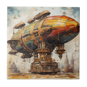 Vintage Steampunk-Zeppelin Fliese