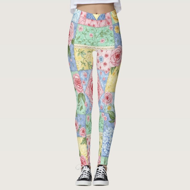 Vintage Steppdecke Rosenmuster Leggings (Vorderseite)