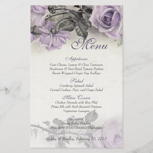 Vintage Sterling Silver Rose Wedding Menu Card (Vorderseite)