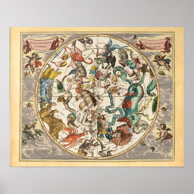 Vintage Sternenkonstellation Zodiac Star Poster (Vorne)