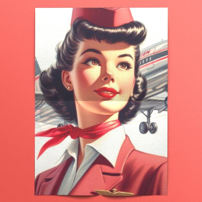 Vintage Stewardess-Illustration Seidenpapier (Von Creator hochgeladen)