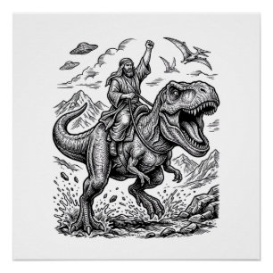 Vintage-Stich-Dinosaur-Reiter-Grafik-T-Shirt_1 Poster
