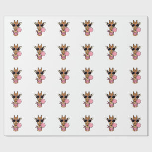 Vintage-Stich Giraffe Bubblegum Vektor Design_ Geschenkpapier