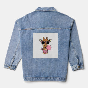 Vintage-Stich Giraffe Bubblegum Vektor Design_ Jeansjacke