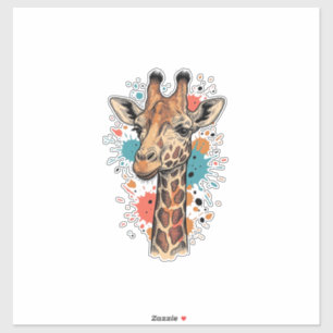 Vintage-Stich Giraffe Kunst Weißes Shirt Design ( Aufkleber