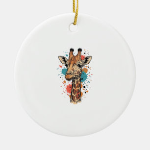 Vintage-Stich Giraffe Kunst Weißes Shirt Design ( Keramik Ornament