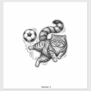 Vintage-Stich-Katze-Fußball-Tritt-Shirt-Design (4) Aufkleber