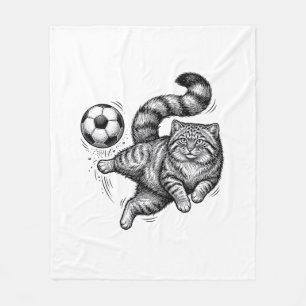 Vintage-Stich-Katze-Fußball-Tritt-Shirt-Design (4) Fleecedecke