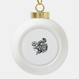 Vintage-Stich-Katze-Fußball-Tritt-Shirt-Design (4) Keramik Kugel-Ornament