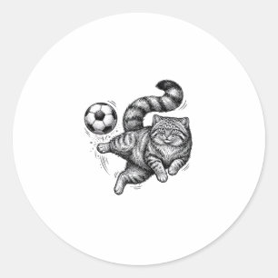 Vintage-Stich-Katze-Fußball-Tritt-Shirt-Design (4) Runder Aufkleber