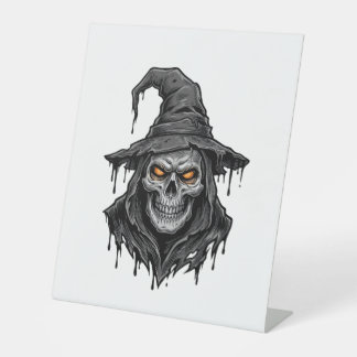 Vintage-Stich Skull Hexenhut Halloween-Shirt_ Sockelschild
