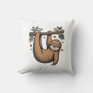 Vintage-Stich Sloth Herz Regenbogen-Shirt-Design Kissen