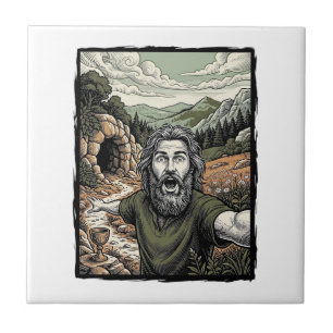 Vintage-Stich überraschte bärtige Porträt-Design Fliese