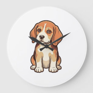 Vintage-Stichillustration Beagle-Welpe Vektor Kuns Große Wanduhr
